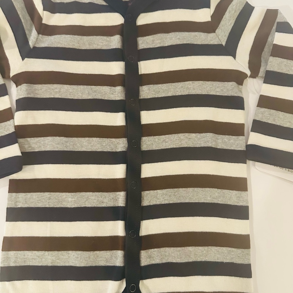 Burt’s Bee Baby New Striped Kids One Piece w/ Hat Brown, Cream, & Blue 12 month - Picture 2 of 5